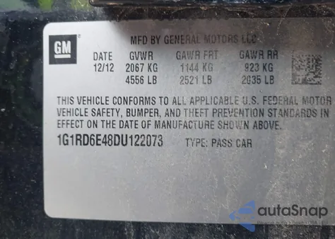 2013 Chevrolet Volt z USA, uszkodzony, nr VIN 1G1RD6E48DU122073